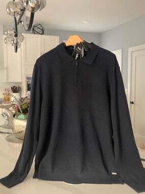 Men's Black Half-Zip Polo with Subtle Texture